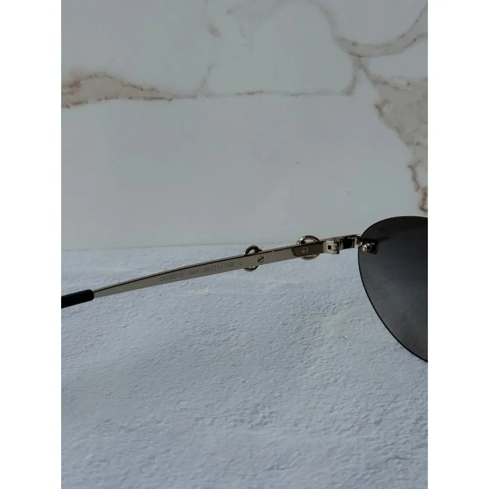 NEW Gucci GG2051S Gold Grey Horsebit Rimless Sunglasses $615